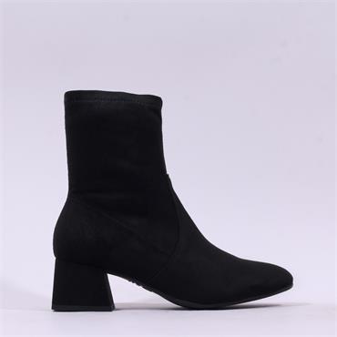 Wonders Anan Low Block Heel Stretch Boot - Black Suede